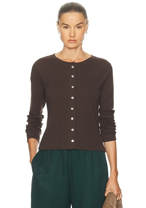 LESET Pointelle Classic Cardigan in Choco - Brown. Size XL (also in XS).