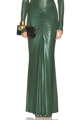 Lapointe Coated Jersey Ruched Maxi Skirt in Forest - Dark Green. Size L (also in S, M).