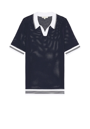 Onia Mesh Knit Polo in Deep Navy & White - Navy. Size M (also in S, XL/1X).