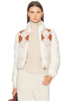 Moncler Megara Jacket in Beige & Pink - White. Size 1/S (also in 0/XS, 2/M, 3/L).