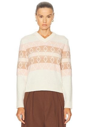 Moncler Long Sleeve V-neck Sweater in Silk White - Cream. Size L (also in XS, M).