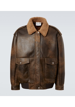 Miu Miu Shearling-trimmed leather blouson jacket