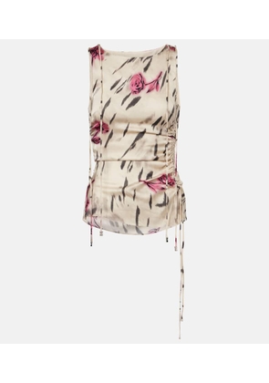 Ganni Floral ruched satin top