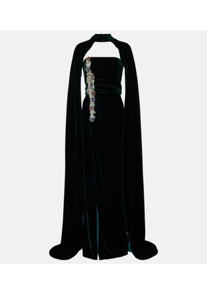 Costarellos Brisha caped embellished velvet gown