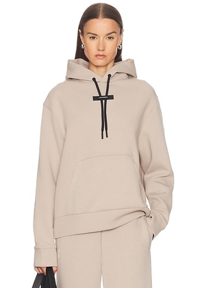 On Focus Tech Hoodie in Desert - Beige. Size M (also in S, XS).