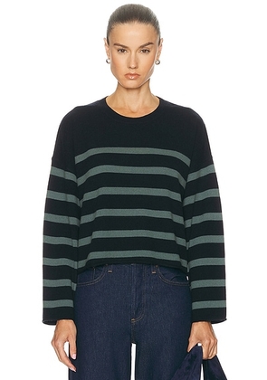 LESET Zoe Breton Stripe Crewneck Sweater in Midnight & Eucalyptus Stripe - Navy. Size L (also in M, S).