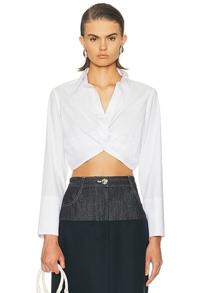 MATTHEW BRUCH Twist Button Up Top in White Poplin - White. Size M (also in ).