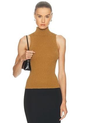 LESET Blake Rib Sleeveless Turtleneck Sweater in Bronze - Mustard. Size L (also in S, M).