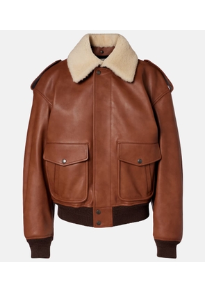 Saint Laurent Shearling-trimmed leather bomber jacket