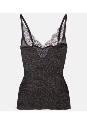 Saint Laurent Lace-trimmed ribbed-knit silk camisole