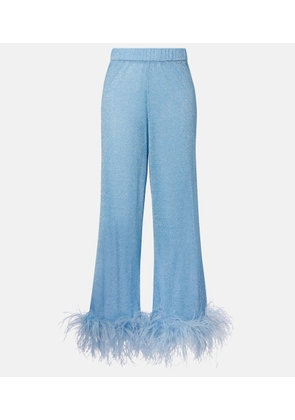 Oseree Lumiere feather-trimmed wide-leg pants