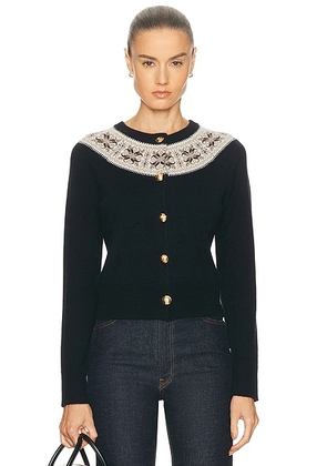 NILI LOTAN Josefa Cardigan in Dark Navy Fairisle - Navy. Size M (also in XS, S).