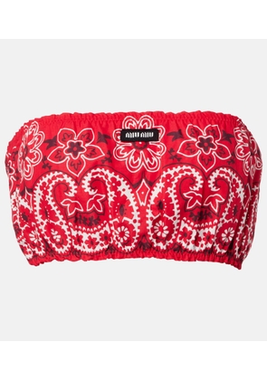 Miu Miu Printed cotton and linen poplin bandeau top