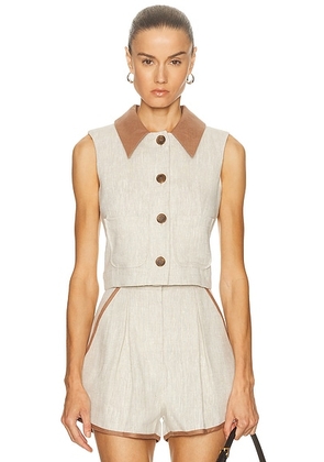 MATTHEW BRUCH Collared Vest Top in Oatmeal Linen - Cream. Size L (also in M, S, XL).