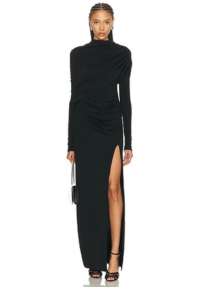 Lapointe Jersey Asymmetrical Shawl Draped Gown in Black - Black. Size L (also in XS, S).