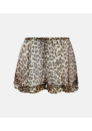 Ganni Leopard-print ruffled chiffon shorts