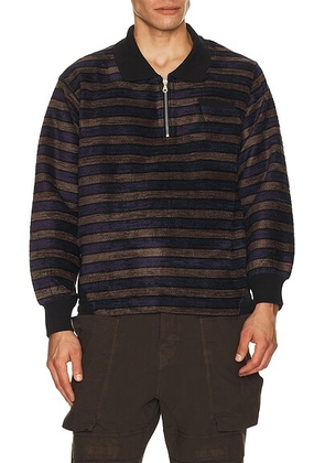 Le Père Le Pére Teddy Polo Jumper in Cheshire - Blue,Brown. Size L (also in S, M, XL/1X).