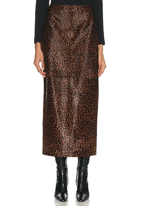 NOUR HAMMOUR for FWRD Elisse Ponyhair Skirt in Deep Leopard - Brown. Size 34 (also in 36, 38, 40, 42).