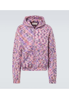 ERL Hooded wool, mohair, and cotton-blend cardigan