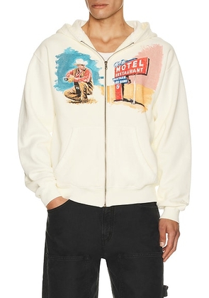 ONE OF THESE DAYS Mornings First Remark Zip Up Hoodie in Bone - White. Size L (also in S, M, XL/1X).