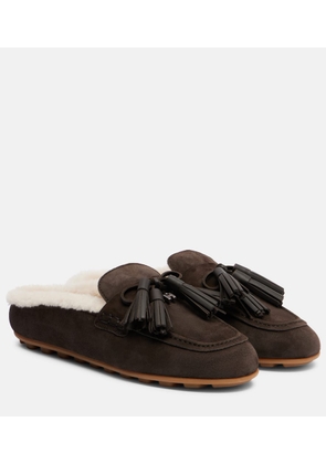 Hogan H693 shearling-lined suede slippers