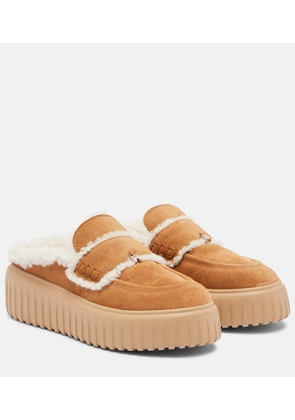 Hogan Shearling-trimmed suede slippers