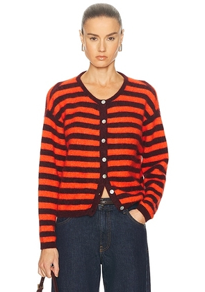 American Vintage Vitow Cardigan in Grenat Raye Gaspacho Chine - Orange, Burgundy. Size L (also in M, S).