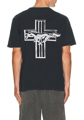 ONE OF THESE DAYS Mustang Cross Tee in Hard Washed Black - Black. Size L (also in S, M, XL/1X).