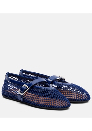 Alaia Leather-trimmed fishnet ballet flats