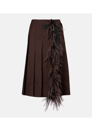 Plan C Feather-trimmed pleated wrap skirt
