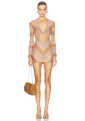 Missoni Long Sleeve Short Dress in Gold Tones - Metallic Gold. Size 36 (also in ).