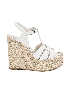 Saint Laurent Tribute Espadrille Wedge in Porcellana - Cream. Size 40 (also in 40.5).