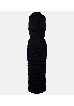 Balmain Ruched wool jersey midi dress