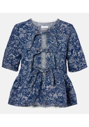 Ganni Peplum Tapestry cotton blouse