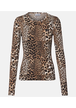 Ganni Leopard-print cotton-blend top