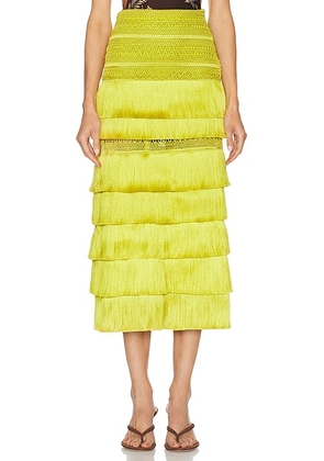 PatBO Woven Fringe Midi Skirt in Absinthe - Lemon. Size 0 (also in ).