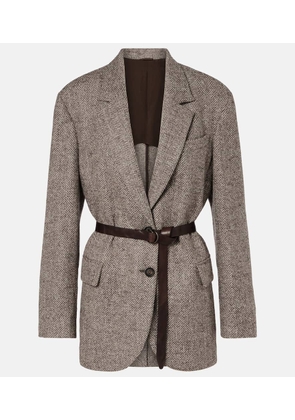Brunello Cucinelli Belted herringbone wool-blend blazer
