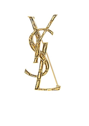 Saint Laurent Textured Crocodile YSL Brooch in Gold - Metallic Gold. Size all.