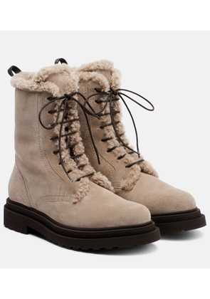 Brunello Cucinelli Shearling-trimmed suede combat boots
