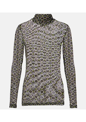 Dries Van Noten Embellished printed sheer jersey top