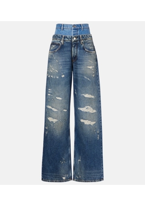 Dolce&Gabbana Distressed layered high-rise wide-leg jeans