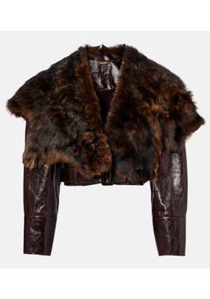 Chloe Cropped shearling-trimmed leather jacket