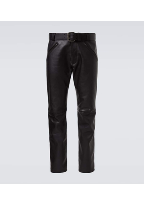 Saint Laurent Belted leather straight pants