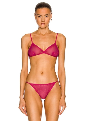 Saint Laurent All Over Logo Triangle Bra in Fuchsia & Rouge - Fuchsia. Size M (also in XS, S).