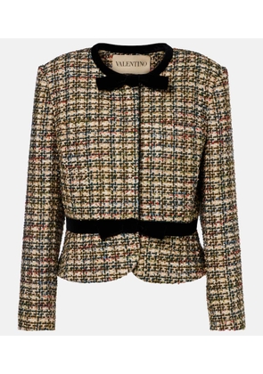 Valentino Velvet-trimmed lame tweed jacket