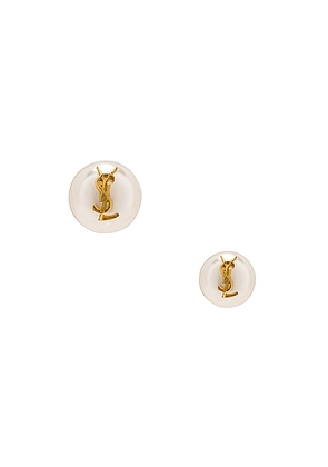 Saint Laurent Stud Earrings in Or Laiton & Creme - White. Size all.