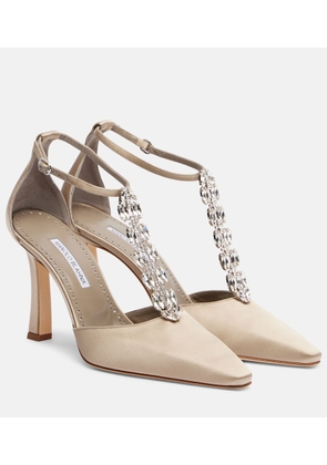 Manolo Blahnik Molara embellished satin pumps