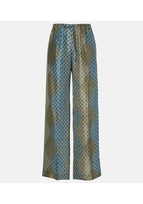 Dries Van Noten Printed silk satin straight pants