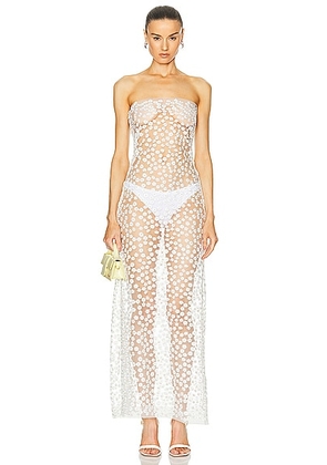 Sid Neigum Sheer Floral Embroidered Strapless Dress in White - White. Size 6 (also in ).