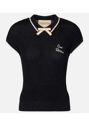 Valentino Bow-detail logo cotton-blend top